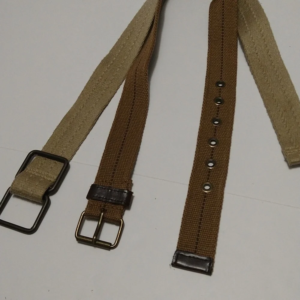 Boy's 2 Adjustable Cloth Wide Belts Brown & Tan Size 20